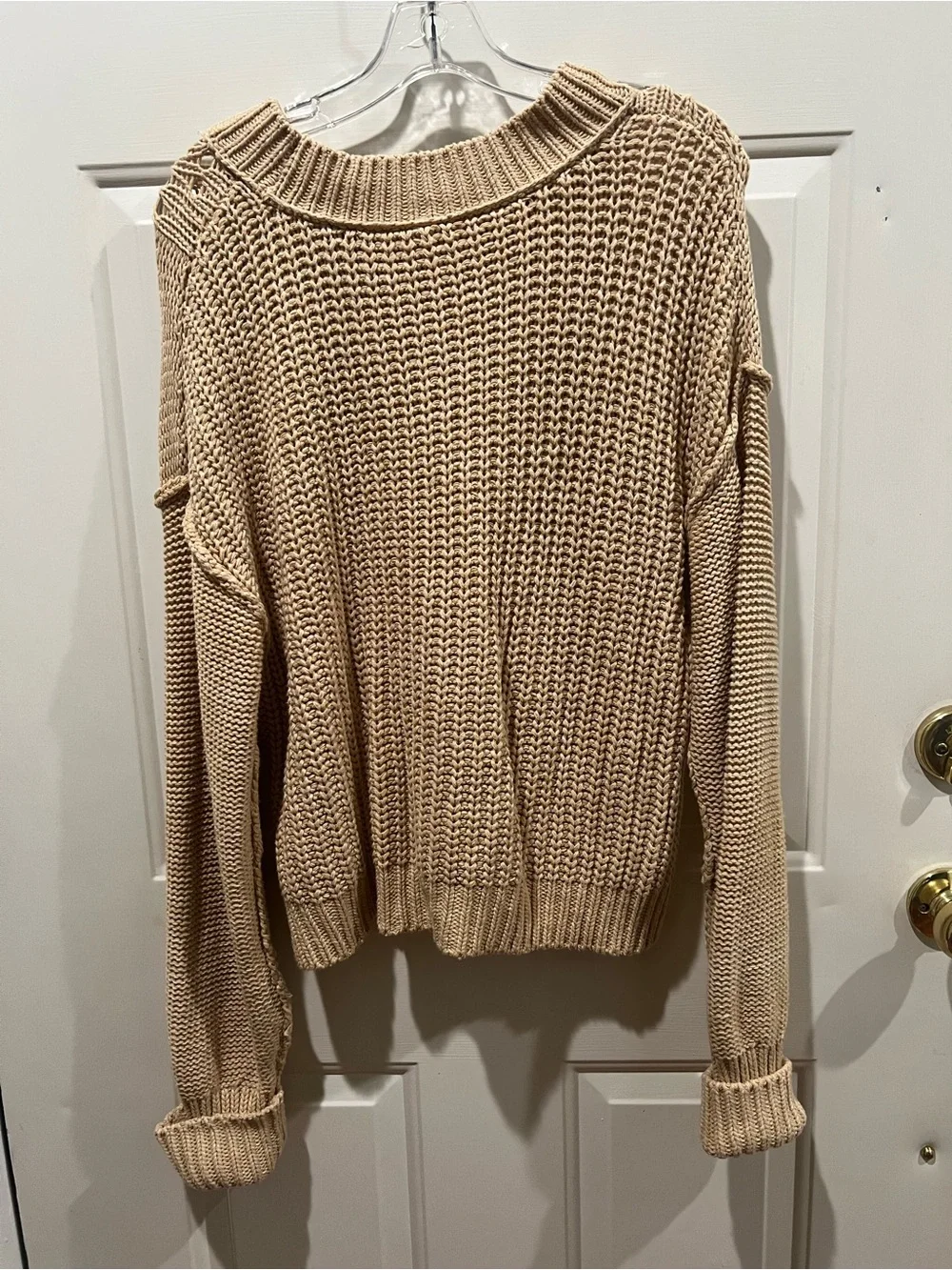 Free People Beige Open Knit Scoop Neck Sweater